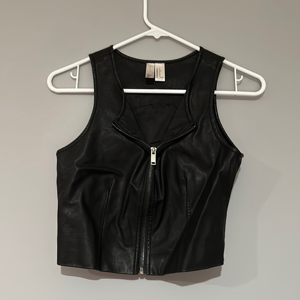 Faux Leather Zip Crop Top